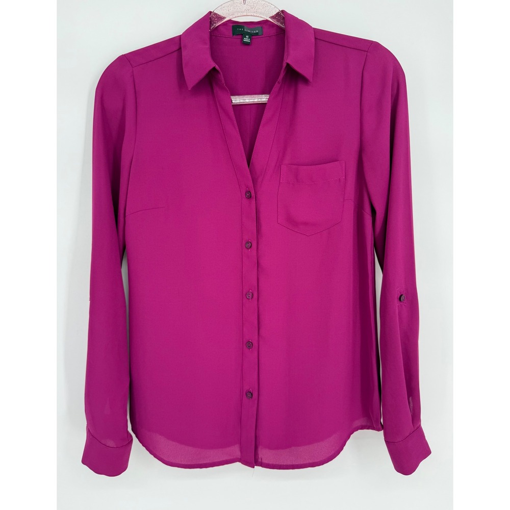 The Limited Magenta Roll Tab Sleeve Button Down Shirt Magenta Sz XS